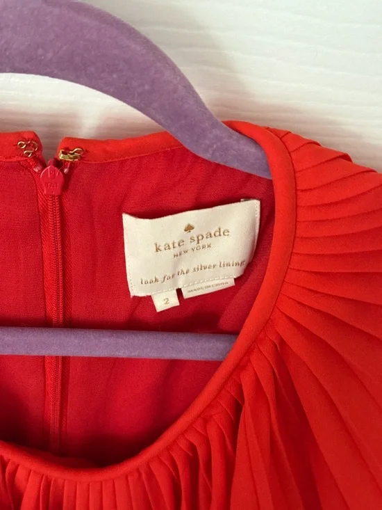 Kate Spade Red Pleated Cape Sleeve Midi Dress - Picture 6 of 11